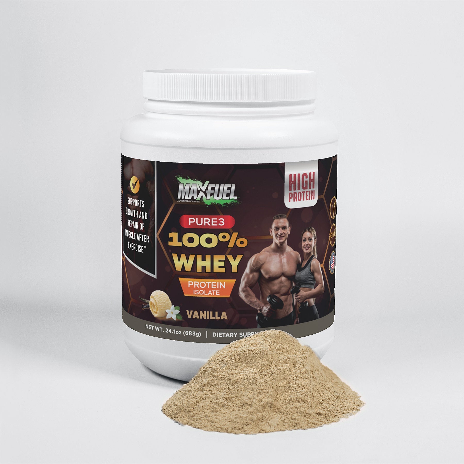 Pure3 100% Whey Protein Isolate (Vanilla) - MaxFuel